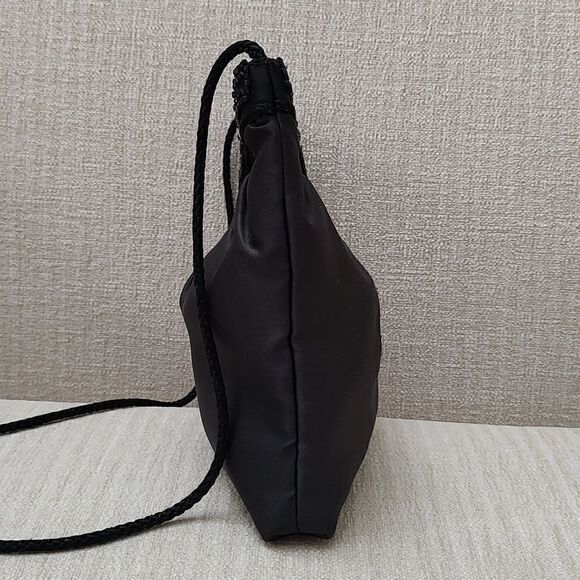 Black Satin Pleated Evening Shoulder Bag with Bead Detail - Picture 3 of 10